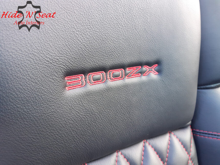Nissan 300ZX Z32 Twin Turbo retrimmed in Crest Vele black leather with diamond quilting.